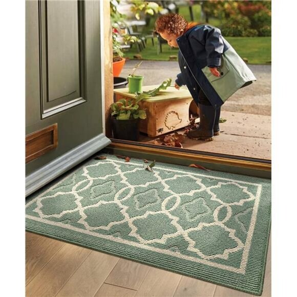 32"x20" Non-Slip Low-Profile Entrance Rug, Machine Washable Doormat Green - Picture 3 of 6